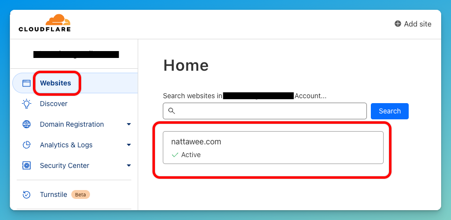 เพิ่มโดเมนเข้ามายัง Cloudflare