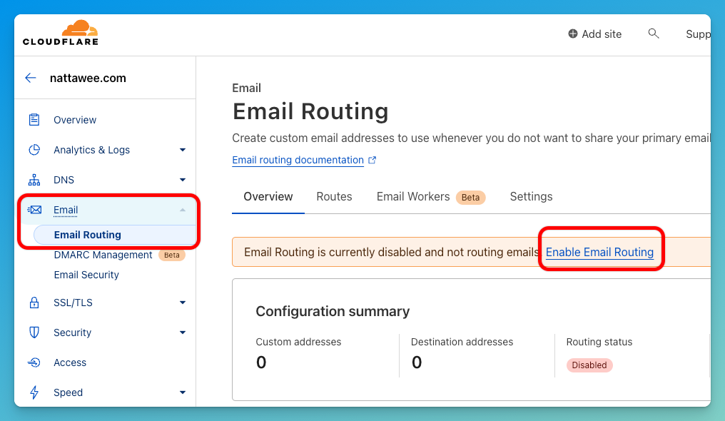 เปิดใช้งาน Cloudflare Email Routing 2.1