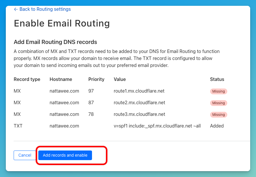 เปิดใช้งาน Cloudflare Email Routing 2.3