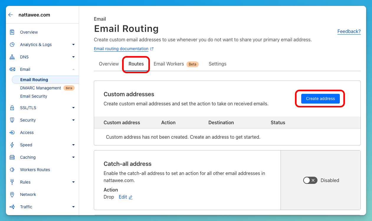 สร้าง Custom Email Address บน Cloudflare Email Routing 3.1