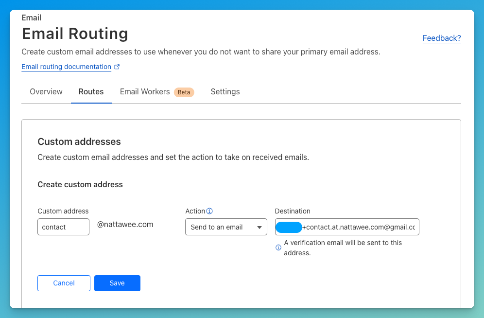 สร้าง Custom Email Address บน Cloudflare Email Routing 3.2